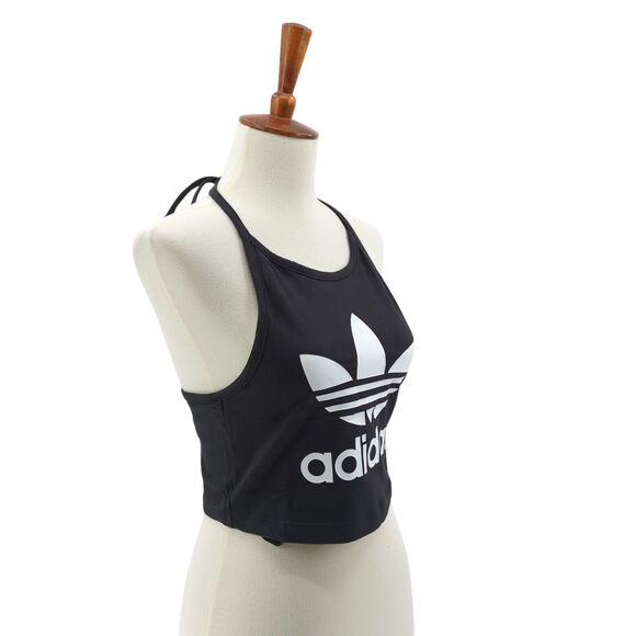 Adidas Women L Originals Trefoil Cropped Tank Top Black Halter DV2562 NEW - Picture 2 of 8